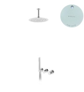 Bruma Avalon Bateria natryskowa podtynkowa z deszczownicą sufitową Ø 250 mm słuchawką prysznicową Pure White 1893702PW
