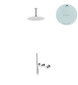 Bruma Avalon Bateria natryskowa podtynkowa z deszczownicą sufitową Ø 250 mm słuchawką prysznicową Pure White 1893703PW