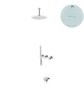 Bruma Avalon Bateria wannowo-natryskowa podtynkowa z deszczownicą sufitową Ø 250 mm napełnianiem przez przelew i słuchawką prysznicową Pure White 1892502PW