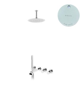 Bruma Avalon Bateria wannowo-natryskowa podtynkowa z deszczownicą sufitową Ø 250 mm i słuchawką prysznicową Pure White 1893331PW