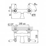 Bruma Classico Bateria wannowa ścienna Chrom 1187500CR
