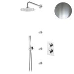 Bruma Elo Zestaw natryskowy termostatyczny podtynkowy z deszczownicą Ø 250 mm ścienną i dyszami ściennymi Satinox 1389103ST