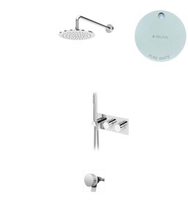 Bruma Leaf Bateria termostatyczna wannowo-natryskowa podtynkowy z deszczownicą Ø 250 mm i wylewką w odpływie Pure White 1874131PW