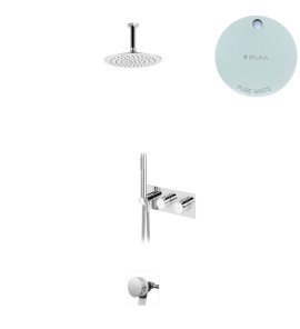 Bruma Leaf Bateria termostatyczna wannowo-natryskowa podtynkowy z deszczownicą sufitową Ø 250 mm i wylewką w odpływie Pure White 1874231PW