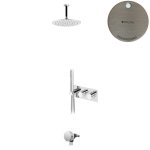 Bruma Leaf Bateria termostatyczna wannowo-natryskowa podtynkowy z deszczownicą sufitową Ø 250 mm i wylewką w odpływie Morning Mist 1874231MM
