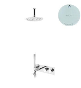 Bruma Leaf Bateria termostatyczna wannowo-natryskowa podtynkowy z deszczownicą sufitową Ø 250 mm z wylewką Pure White 1873931PW