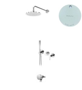 Bruma Leaf Bateria wannowo-natryskowa podtynkowy z deszczownicą Ø 250 mm i wylewką w odpływie Pure White 1673642PW