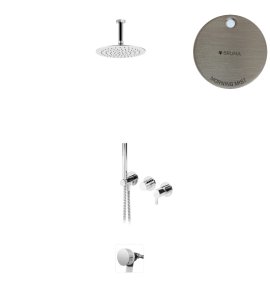 Bruma Leaf Bateria wannowo-natryskowa podtynkowy z deszczownicą Ø 250 mm i wylewką w odpływie Morning Mist 1673737MM