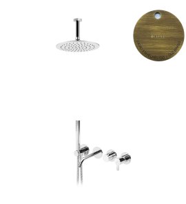Bruma Leaf Bateria wannowo-natryskowa podtynkowy z deszczownicą sufitową Ø 250 mm Old Brass / Vieux Laiton 1672500LE