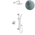 Bruma Leaf Zestaw natryskowa podtynkowy z deszczownicą Ø 250 mm i słuchawką na drążku Satinox 1673741ST