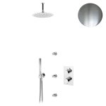 Bruma Leaf Zestaw natryskowy termostatyczny podtynkowy z deszczownicą Ø 250 mm sufitową z dyszami ściennymi Satinox 1386102ST