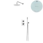 Bruma Leaf Zestaw natryskowy termostatyczny podtynkowy z deszczownicą Ø 230 mm z ramieniem ściennym Pure White 1387802PW