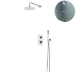 Bruma Leaf Zestaw natryskowy Ø 250 mm termostatyczny podtynkowy z ramieniem ściennym Satinox 1387804ST