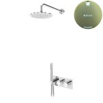 Bruma Leaf Zestaw natryskowy podtynkowy termostatyczny z deszczownicą Ø 250 mm z ramieniem ściennym Sunrise 1875931SR