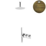 Bruma Leaf Zestaw natryskowy podtynkowy termostatyczny z deszczownicą Ø 250 mm z ramieniem sufitowym Old Brass / Vieux Laiton 1874031LE