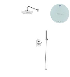 Bruma Leaf Zestaw prysznicowy podtynkowy z deszczownicą ścienna Ø 250 mm i słuchawką Pure White 1677221PW