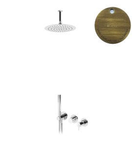 Bruma Leaf2 Bateria natryskowa podtynkowa z deszczownicą Ø 300 sufitową Old Brass / Vieux Laiton 1673720LE