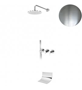 ---Bruma Leaf2 Bateria wannowo-natryskowa podtynkowy z deszczownicą ścienna Ø 250 mm i wylewką kaskadową Satinox 1674022ST