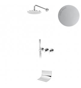 ----Bruma Leaf2 Bateria wannowo-natryskowa podtynkowy z deszczownicą ścienna Ø 250 mm i wylewką kaskadową Pure White 1674022PW