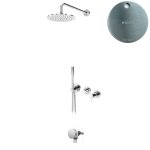 Bruma Leaf2 Bateria wannowo-natryskowa podtynkowy z deszczownicą Ø 250 mm i wylewką w odpływie Satinox 1673643ST