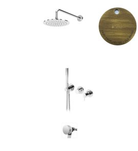 Bruma Leaf2 Bateria wannowo-natryskowa podtynkowy z deszczownicą Ø 250 mm i wylewką w odpływie Old Brass / Vieux Laiton 1673643LE