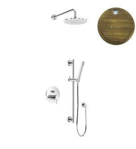 Bruma Leaf2 Zestaw natryskowa podtynkowy z deszczownicą Ø 250 mm i słuchawką na drążku Old Brass / Vieux Laiton 1673742LE