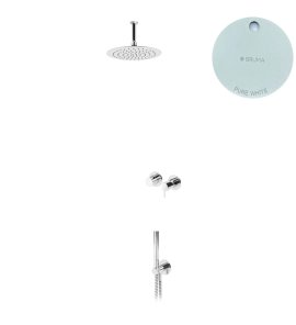 Bruma Leaf2 Zestaw prysznicowy podtynkowy z deszczownicą sufitową Ø 250 mm ze słuchawką Pure White 1673705PW