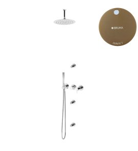 Bruma Leaf2 Zestaw prysznicowy podtynkowy z deszczownicą Ø 250 mm i 3 dysze podtynkowe Sunset 1673734SS