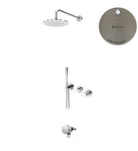 Bruma Leaf3 Bateria wannowo-natryskowa podtynkowy z deszczownicą Ø 250 mm i wylewką w odpływie Morning Mist 1673644MM