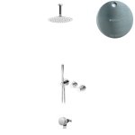 Bruma Leaf3 Bateria wannowo-natryskowa podtynkowy z deszczownicą Ø 250 mm i wylewką w odpływie Satinox 1673739ST