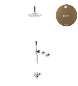 Bruma Leaf3 Bateria wannowo-natryskowa podtynkowy z deszczownicą Ø 250 mm i wylewką w odpływie Sunset 1673739SS