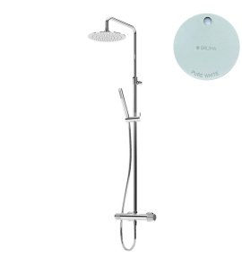 Bruma Leaf3 Zestaw prysznicowy ścienny z regulowaną wysokością deszczownicy Ø 300 mm Pure White 1673402PW