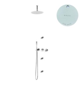 Bruma Leaf3 Zestaw prysznicowy podtynkowy z deszczownicą Ø 250 mm i 3 dysze podtynkowe Pure White 1673735PW