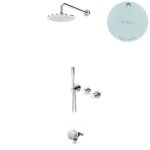 Bruma Leaf4 Bateria wannowo-natryskowa podtynkowy z deszczownicą Ø 250 mm i wylewką w odpływie Pure White 1673645PW