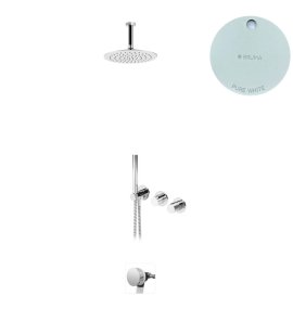 Bruma Leaf4 Bateria wannowo-natryskowa podtynkowy z deszczownicą Ø 250 mm i wylewką w odpływie Pure White 1673740PW