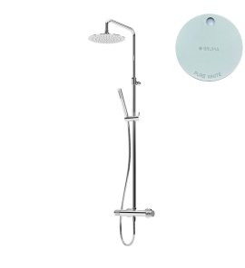 Bruma Leaf4 Zestaw prysznicowy ścienny z regulowaną wysokością deszczownicy Ø 250 mm Pure White 1673401PW