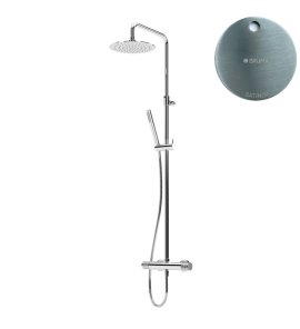 Bruma Leaf4 Zestaw prysznicowy ścienny z regulowaną wysokością deszczownicy Ø 300 mm Satinox 1673403ST