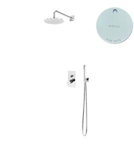 Bruma Lusa Zestaw natryskowy podtynkowy z deszczownicą Ø 230 mm z ramieniem ściennym Pure White 1017642PW