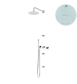 Bruma Lusa Zestaw natryskowy podtynkowa Ø 250 mm z 3 dyszami ściennymi i ze słuchawką Pure White 1017831PW