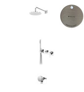 Bruma Lusa Zestaw wannowo-natryskowy podtynkowy z deszczownicą Ø 250 mm z odpływem Morning Mist 1013631MM