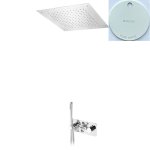 Bruma Navy Zestaw natryskowy termostatyczny z deszczownicą sufitową 380x380 mm i słuchawką prysznicową Pure White 1907861PW