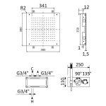Bruma Utopia Zestaw natryskowy termostatyczny podtynkowy z deszczownicą 380x380 mm sufitową i słuchawką Night Sky 1837861NS