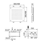 Bruma X-Alpha Zestaw natryskowy termostatyczny podtynkowy z deszczownicą 380x380 mm Satin stainless steel 1863813IS