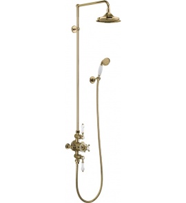     Burlington Avon Zestaw natryskowy ścienny termostatyczny z rurą i deszczownicą 240 mm złoty/biały BAF3SGOLD+V17GOLD
