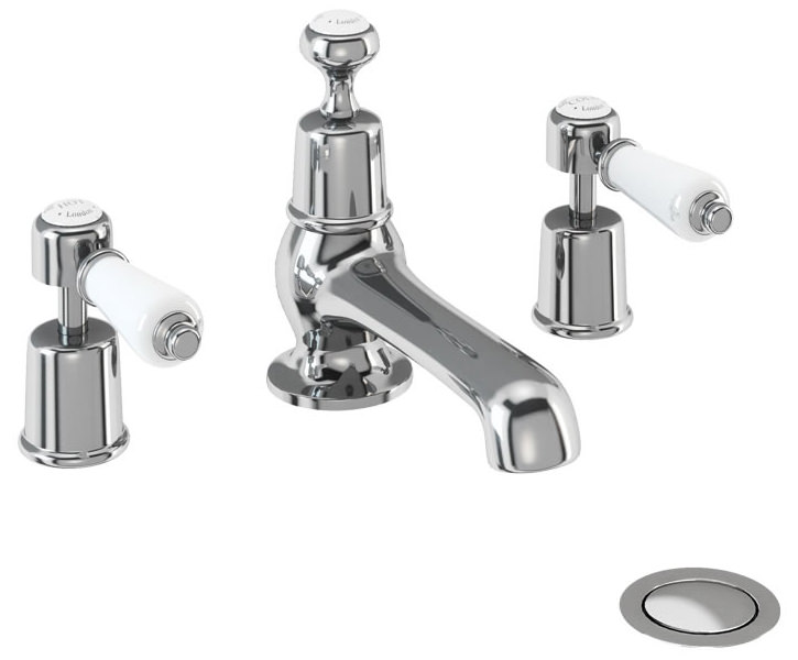 Burlington Bateria umywalkowa 3-otworowa z głowicą ceramiczną z korkiem automatycznym Chrom T14-QT (bez pokręteł) NA MAGAZYNIE!!
