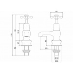  Burlington Bateria umywalkowa 2-otworowa z głowicą ceramiczną, pokrętłami i rozetą Gold T5-QTGOLD+T1GOLD+T4B-2GOLD