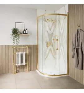 Burlington Classique Kabina prysznicowa półokrągła, drzwi suwane 90x90x200 gold CQQSGC0900