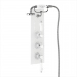 Burlington Clyde Płytka trzyotworowa do baterii podtynkowej ze słuchawką, wężem, uchwytem na słuchawkę i kolankiem odpływu 1/2"" ceramiczna V45 Tylko 1 sztuka w takiej cenie!