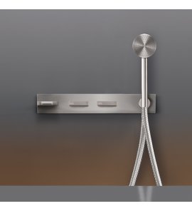 CEA BAR Bateria wannowa ścienna z wylewką, słuchawką i wężem element zewnętrzny Satin Stainless Steel BAR34YIS