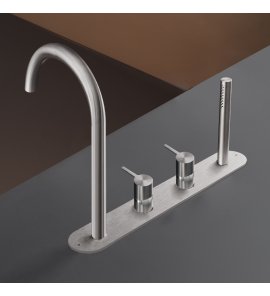 CEA Innovo Bateria wannowa 4-otworowa na brzeg wanny z wylewką i słuchawką prysznicową element zewnętrzny Satin Stainless Steel INV56S